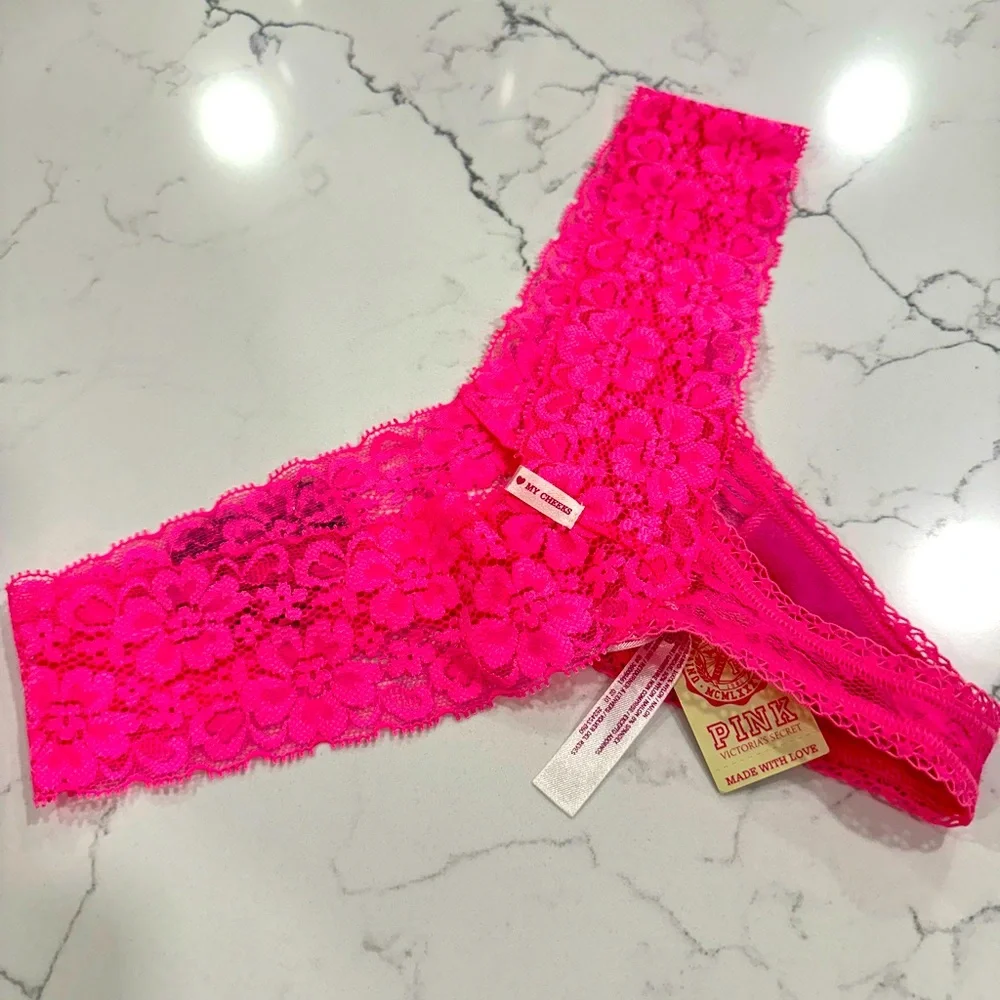 NWT Vintage Pink Victoria’s Secret Lace Thong - Picture 6 of 9